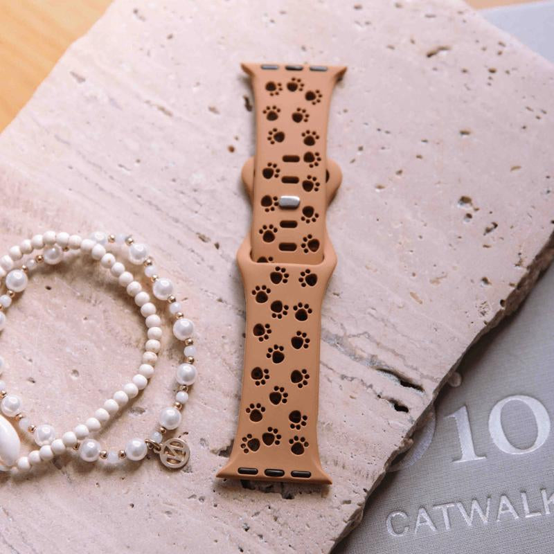 Animal Print Silicone Band for Apple Watch – Cute Paw Cutouts, Water-Resistant Sport Strap with Silver Pin, Soft & Comfy Fit for Pet Lovers