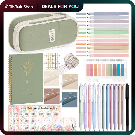 Aesthetic School Supplies with Cute Pencil Case, Pastel Highlighters Gel Pens Mechanical Pencils Set 0.5 0.7 & 2.0Mm, Office Back to School Supplies College Essentials Kit Student Stationary Set,Back to School Gift,Birthday'S Gift