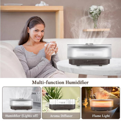 Sejoy Essential Oil Diffuser for Home Bedroom, 300Ml Cool Mist Humidifier with Flame Light, 6 Colors Changed, Dark Wood Grain