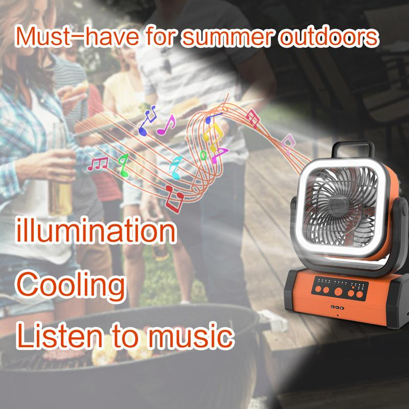Battery Powered Fan Portable Rechargeable with Bluetooth Stereo,270°Pivot Battery Operated Fans Camping with LED Light & Hook,Usb Personal Outdoor Camping for Tent, Travel Ventiladores Recargables Para Cuba Large Adventure Speed Desk Head Pool Camp