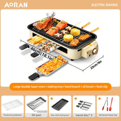 Indoor Smokeless Electric BBQ Grill，Non-Stick Cooking Removable Plate,5 Adjustable Temperatures,Dishwasher Safe,1500W,Kitchen Appliances, Household