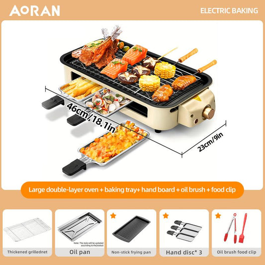 Indoor Smokeless Electric BBQ Grill，Non-Stick Cooking Removable Plate,5 Adjustable Temperatures,Dishwasher Safe,1500W,Kitchen Appliances, Household