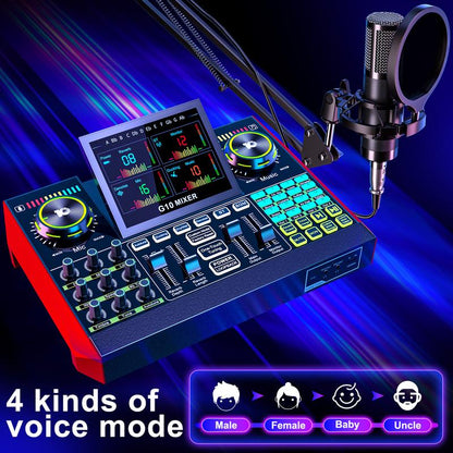 Tenlamp G10-P15 Cantilever Sound Card Kit, Upgraded Cantilever Bracket, Customizable Sound Effects, Condenser Microphone, Suitable for Live Streaming, Gaming, Vocal Podcasting, 2-Level Noise Cancellation, and Computer Audio Mixing
