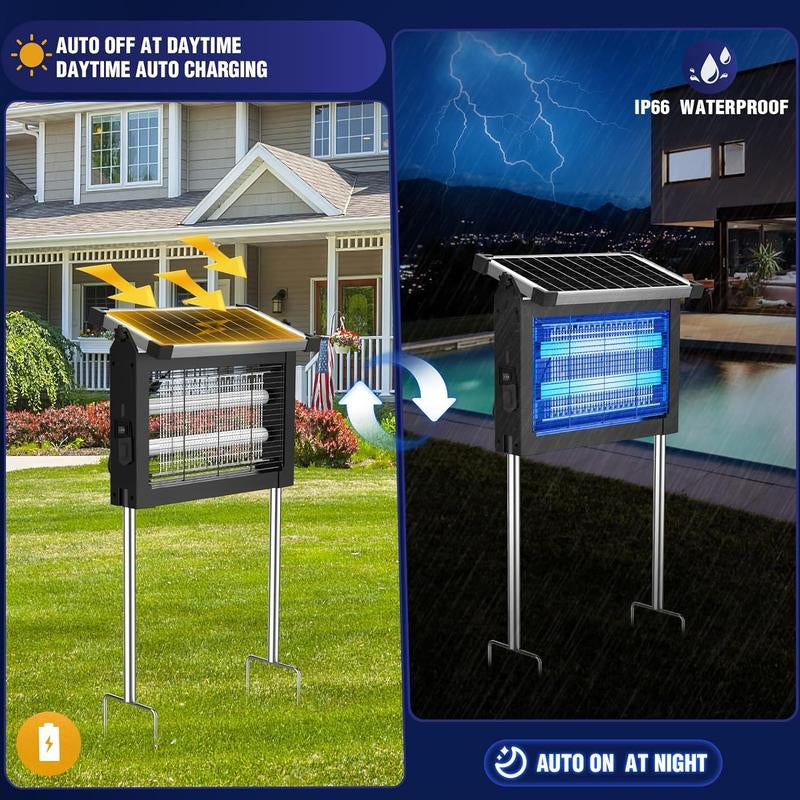 Bug Zapper Outdoor Solar Powered, Mosquito Zapper Indoor with 4500V High Powered, Electric Fly Zapper with Extension Cord and Grounding Bracket, Rechargeable Waterproof Mosquito Killer, Fly Zapper, Mosquito Killer, Electric Trap Ideal for Patio, Backyard