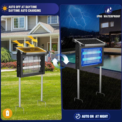 Bug Zapper Outdoor Solar Powered, Mosquito Zapper Indoor with 4500V High Powered, Electric Fly Zapper with Extension Cord and Grounding Bracket, Rechargeable Waterproof Mosquito Killer, Fly Zapper, Mosquito Killer, Electric Trap Ideal for Patio, Backyard