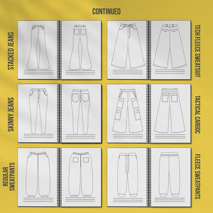 All in One Ez Sketchbook - Comes with 140 Pages with 75+ Mockups & 5 Freestyle Sketch Pages for Clothing Designers