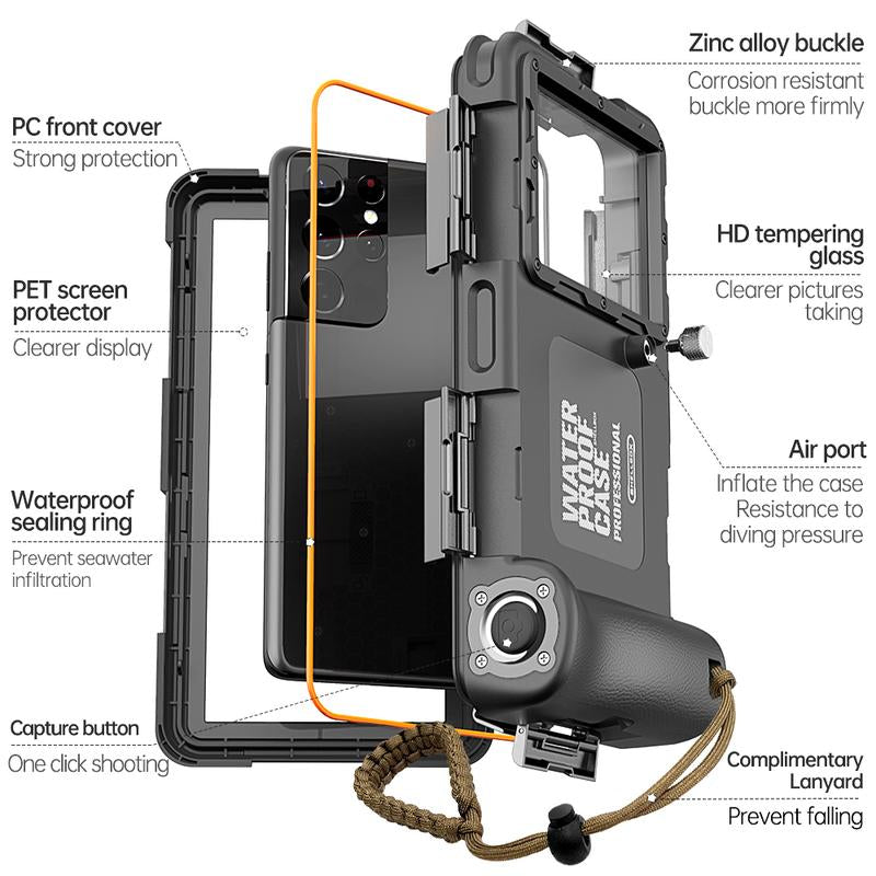 Underwater Snorkeling Diving Phone Case for Iphone 16/15/14/13/12/11 Pro Max/Xs/X Galaxy S24/S23/S22/S21, [50 Feet/15 Meters] Professional Scuba Diving Waterproof Phone Case Underwater Photo Video