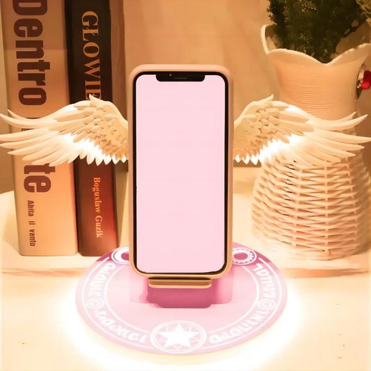 Angel Wing Design Wireless Charger with Mirror, 15W Super Fast Charge Wireless Charger with Luminous Base, Phone Accessories for Phones with Wireless Charging Function