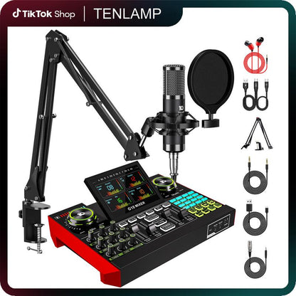 Tenlamp G10-P15 Cantilever Sound Card Kit, Upgraded Cantilever Bracket, Customizable Sound Effects, Condenser Microphone, Suitable for Live Streaming, Gaming, Vocal Podcasting, 2-Level Noise Cancellation, and Computer Audio Mixing