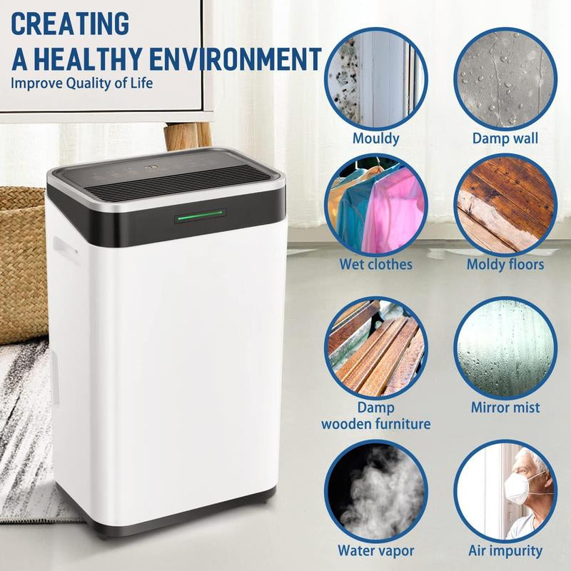 Xbeauty Home Dehumidifier, 50 Pint 4500 Square Feet Whole House Dehumidifier, Three LED Light Colors 4L Water Tank with Sleep Mode and Auto Defrost