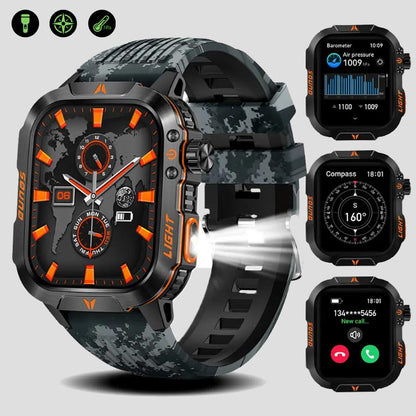 Military Smart Watch for Men, 1.52" HD Fitness with Flashlight Smartwatch with Answer/Make Call, Sport Watch with Heart Rate Spo2 Stress and Sleep Monitor Compatible with Iphone and Android Phones, Waterproof