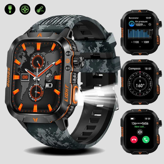 Military Smart Watch for Men, 1.52" HD Fitness with Flashlight Smartwatch with Answer/Make Call, Sport Watch with Heart Rate Spo2 Stress and Sleep Monitor Compatible with Iphone and Android Phones, Waterproof