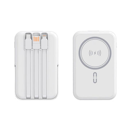 10000Mah Fast Charging Magnetic Power Bank W/ Stand and 3 Built-In Cables & Wireless Charging