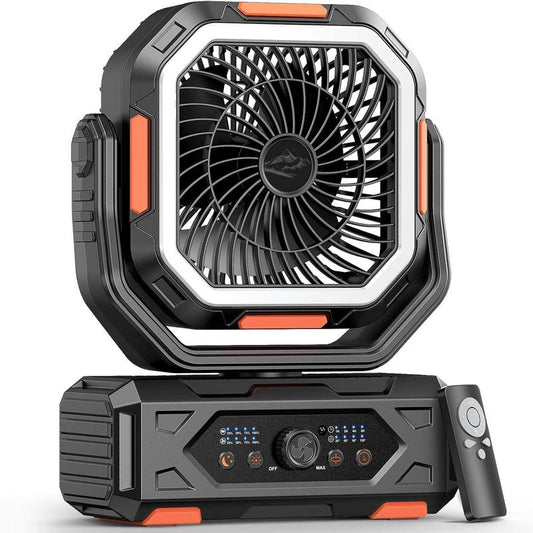 2025 Upgraded Camping Fan – 20000Mah Rechargeable Battery, LED Light, 270° Adjustable Head, Remote-Controlled Oscillating Desk Fan for Tents, Travel, and Home Use