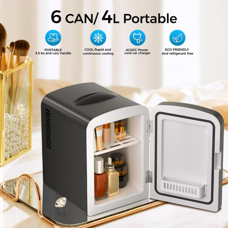 Makeup Fridge with Dimmable Mirror, 4L Mini Fridge for Bedroom, Car, Office & Dorm, Cooler & Warmer, Portable Small Refrigerator